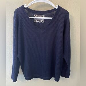 Anthropologie Navy Blue V-Neck Womens Sweater Medium Business Casual Minimalist
